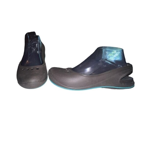 CROCS Women's Tone Skylar Flat Size 8 Slingback Toning Shoe Brown Teal Blue - Picture 1 of 8